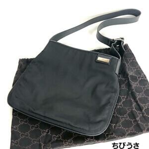 GUCCI Shoulder Bag Leather Black Crossbody Messenger GG